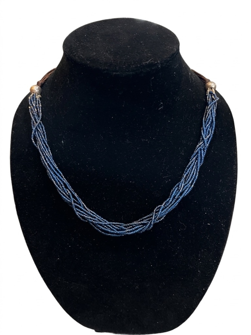 Peyote Bird 925 Sterling Silver Multi-Strand Blue Seed Bead Toggle Necklace 21"